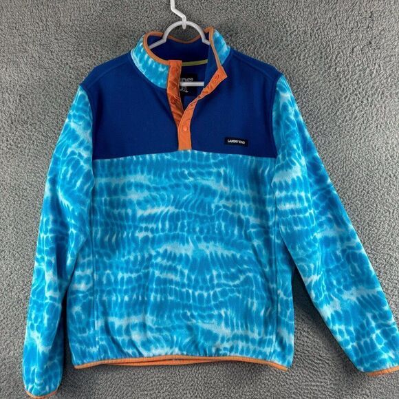 Lands End Tie Dye Fleece Jacket Mens Medium Blue Outdoor Athletic Camping Hiking - Picture 1 of 11